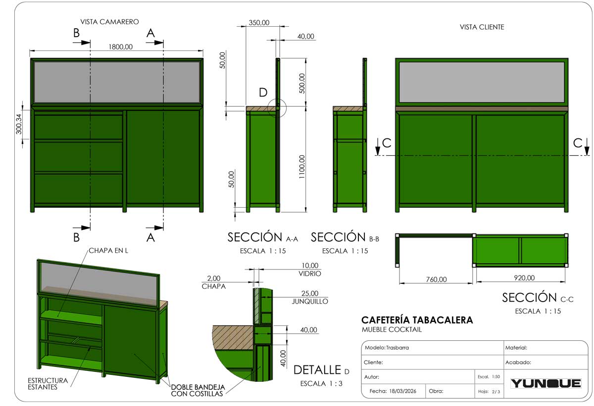 plano reforma restaurante Papla acabados mobiliario